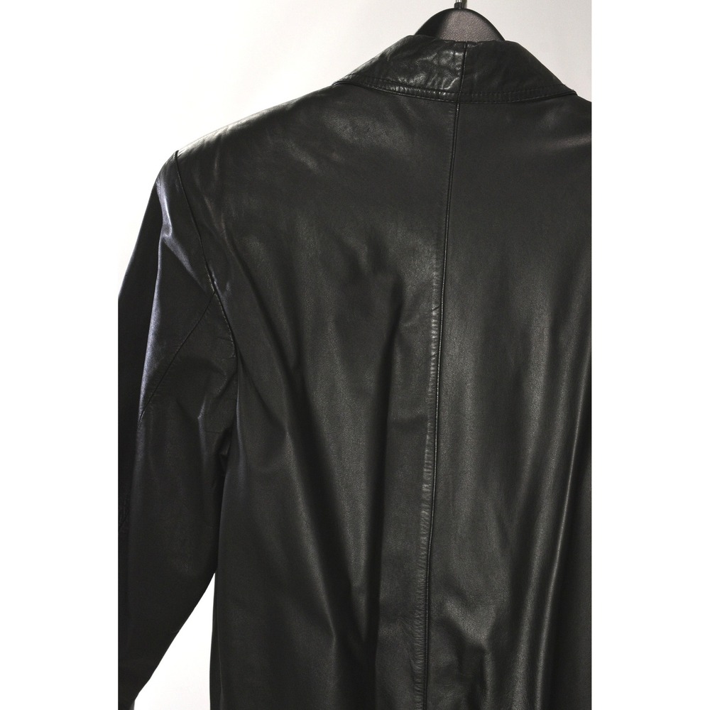 G III Leather Coat Womens M Black Double Breasted Long Vintage 90s Button Front - Picture 7 of 9